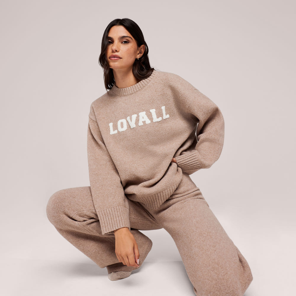 Pantalon large en maille brossée - Gris