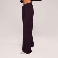 Soft Rib Lounge Wide Leg Bottoms - Wine