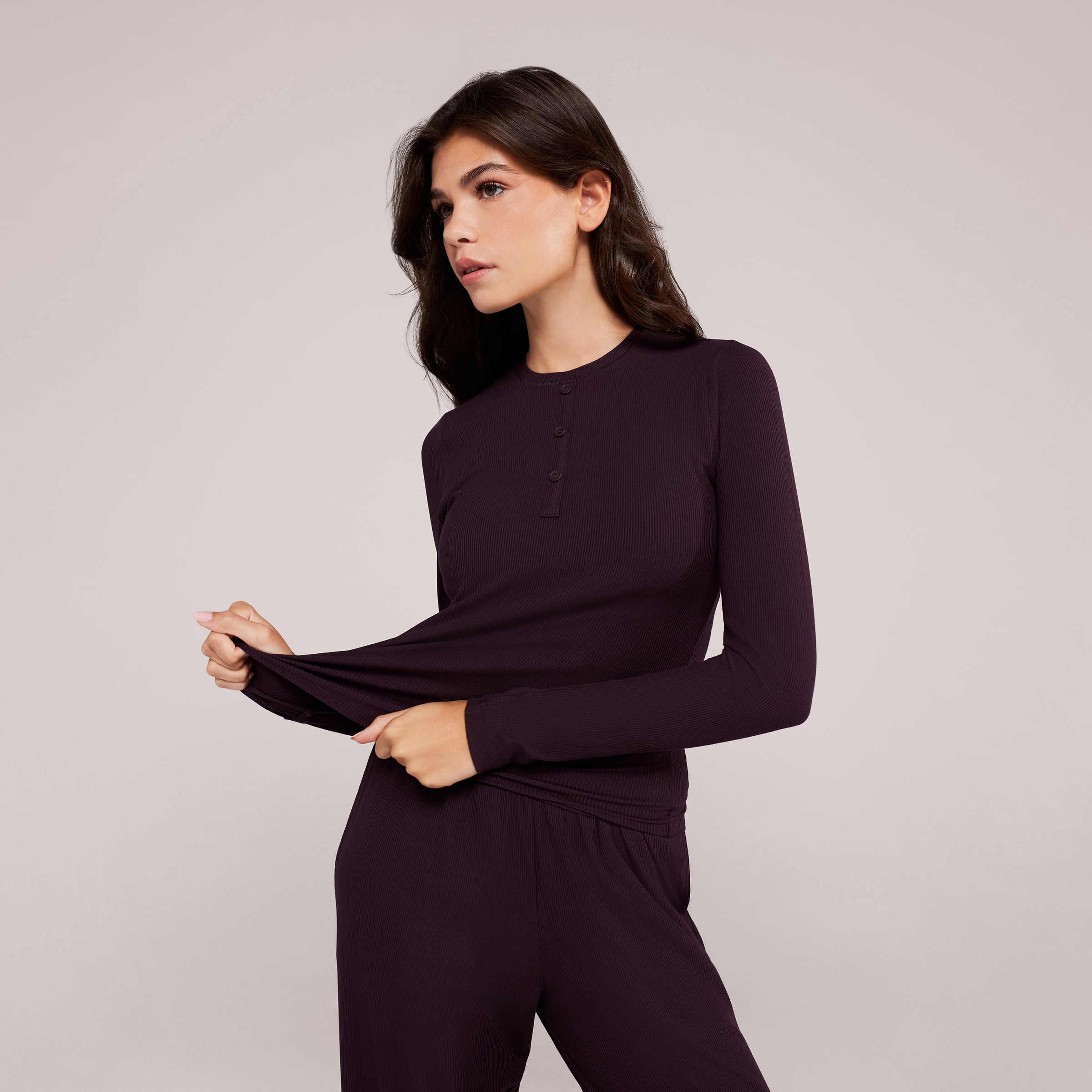 Soft Rib Lounge Top - Wine