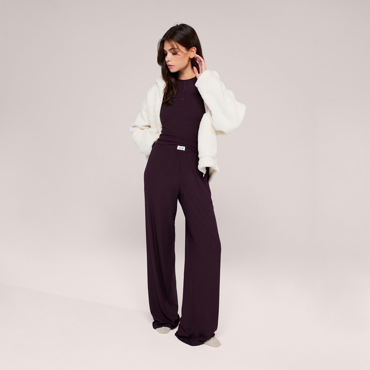 Soft Rib Lounge Top - Wine