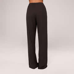 Soft Rib Lounge Wide Leg Bottoms - Black Coffee