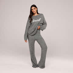 Pull oversize en maille brossée à motif script - Gris