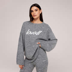 Pull oversize en maille brossée à motif script - Gris