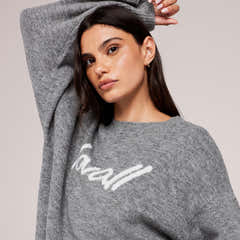 Pull oversize en maille brossée à motif script - Gris