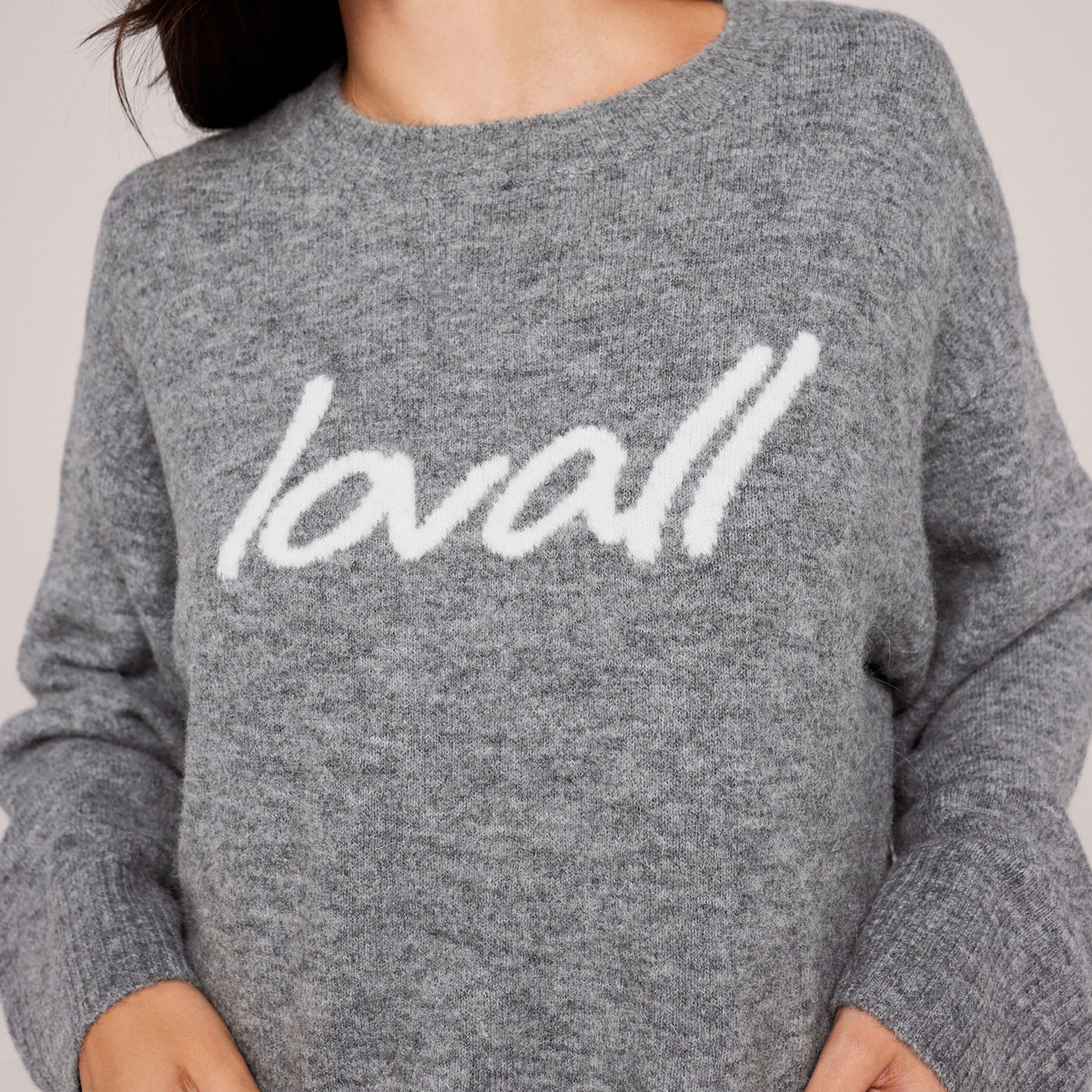 Pull oversize en maille brossée à motif script - Gris