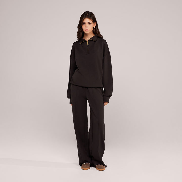 Jogger large en coton bio - Noir café
