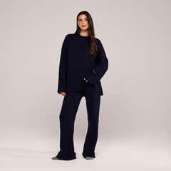 Pull oversize à ourlet fendu en tricot brossé - Marine