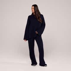 Pull oversize à ourlet fendu en tricot brossé - Marine