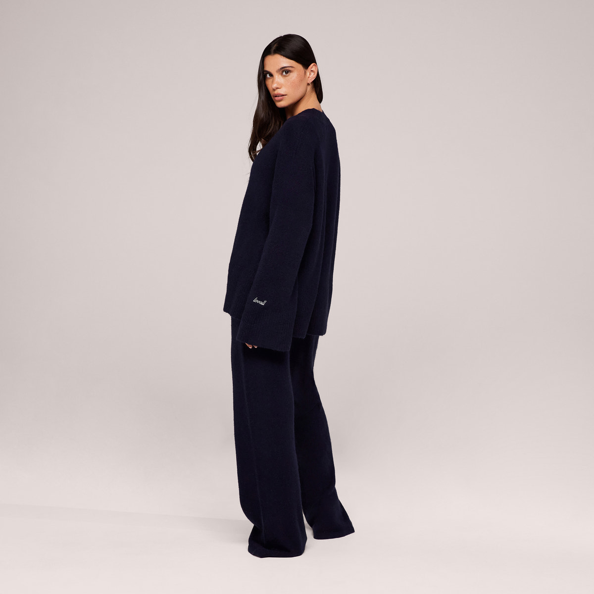 Pull oversize à ourlet fendu en tricot brossé - Marine