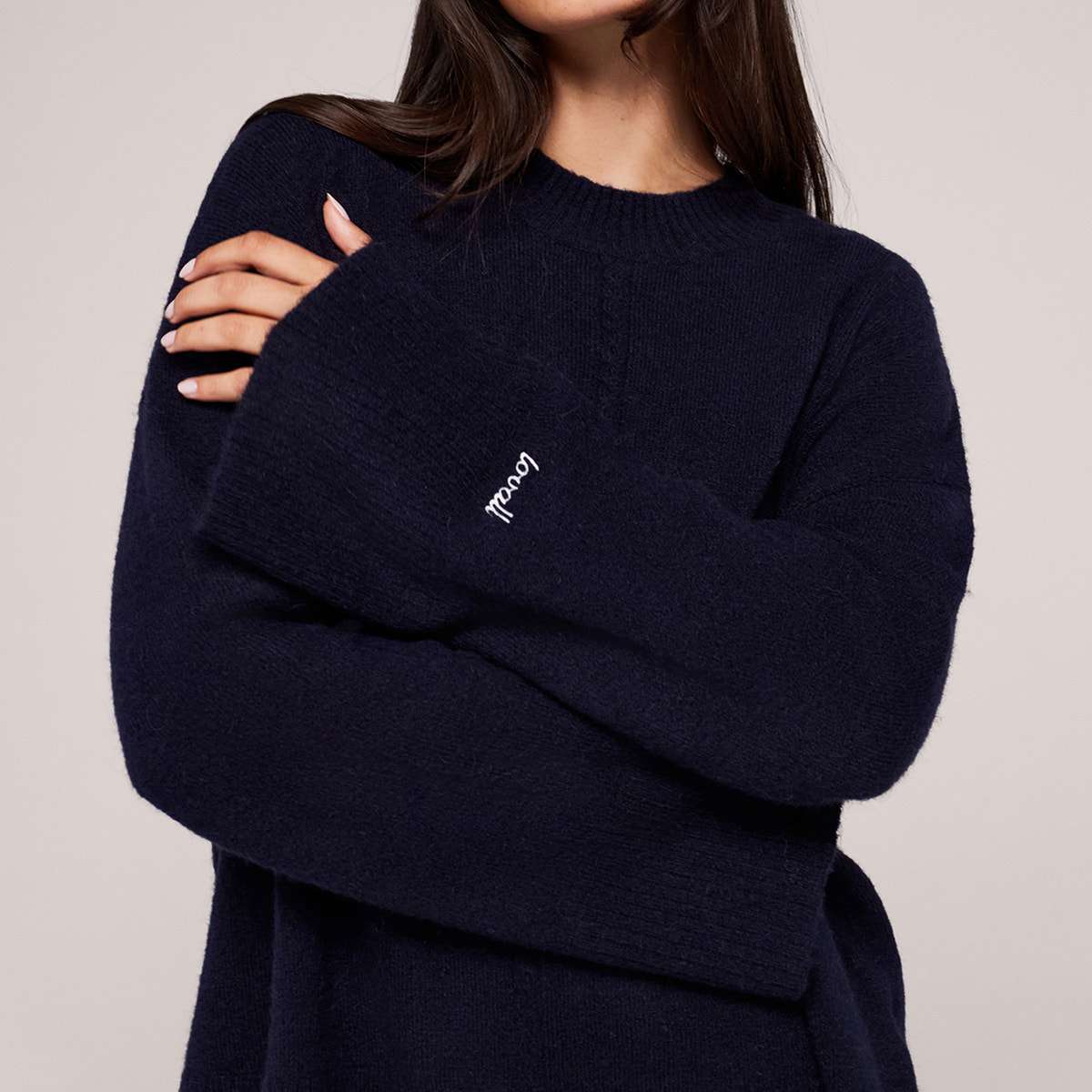 Pull oversize à ourlet fendu en tricot brossé - Marine