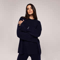 Pull oversize à ourlet fendu en tricot brossé - Marine