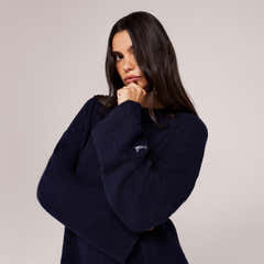 Pull oversize à ourlet fendu en tricot brossé - Marine