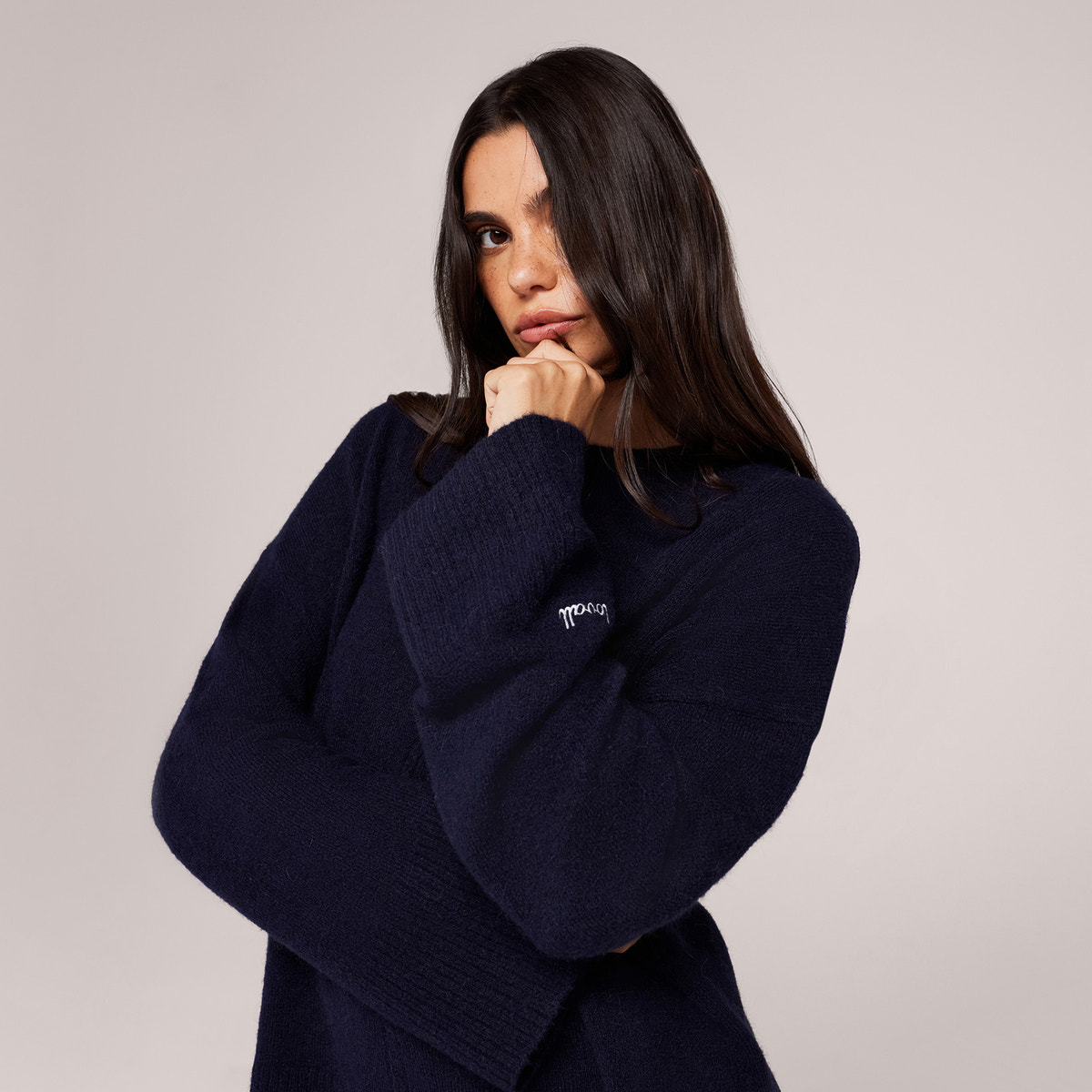 Pull oversize à ourlet fendu en tricot brossé - Marine