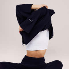 Pull oversize à ourlet fendu en tricot brossé - Marine