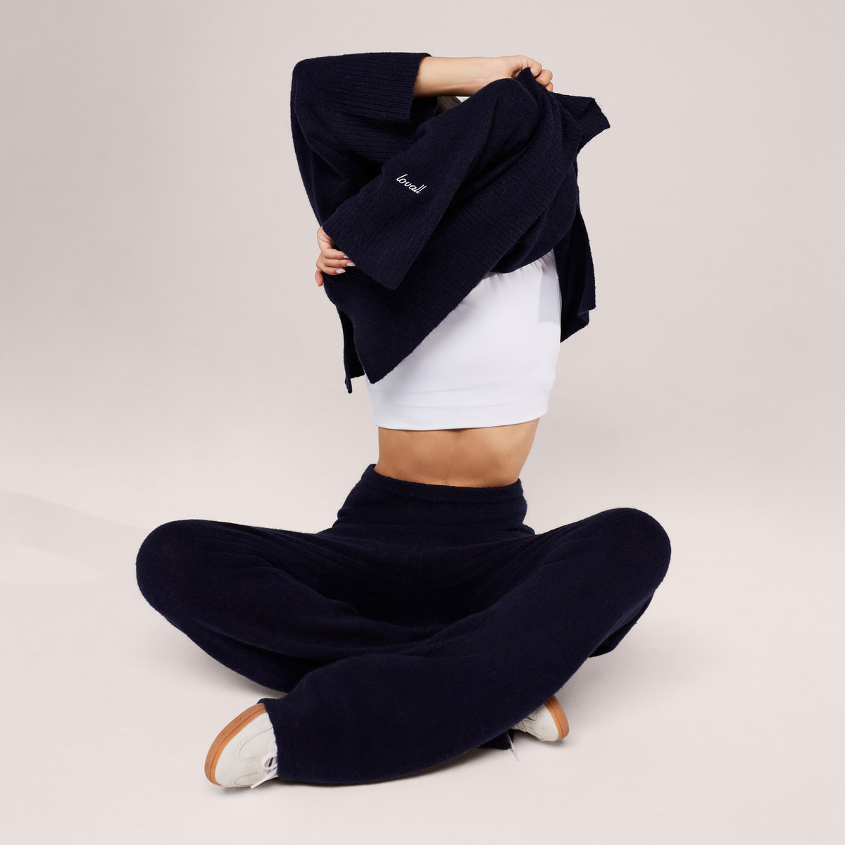Pantalon large en maille brossée - Marine