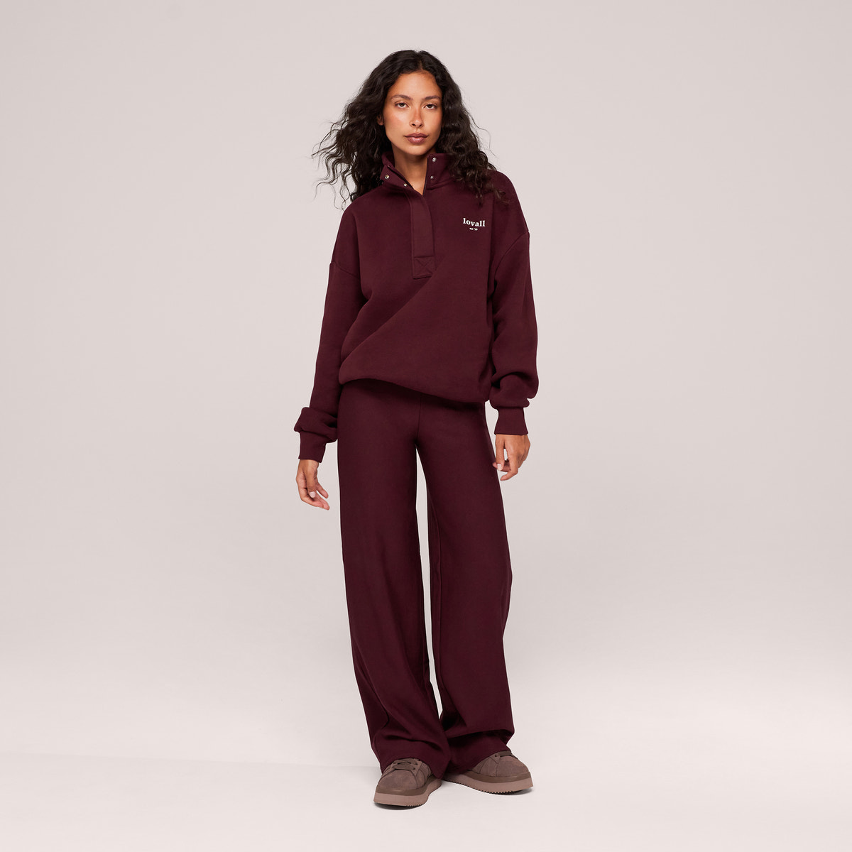 Sweat-shirt lourd 1/4 zip - Bordeaux