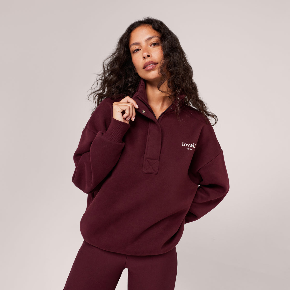 Sweat-shirt lourd 1/4 zip - Bordeaux