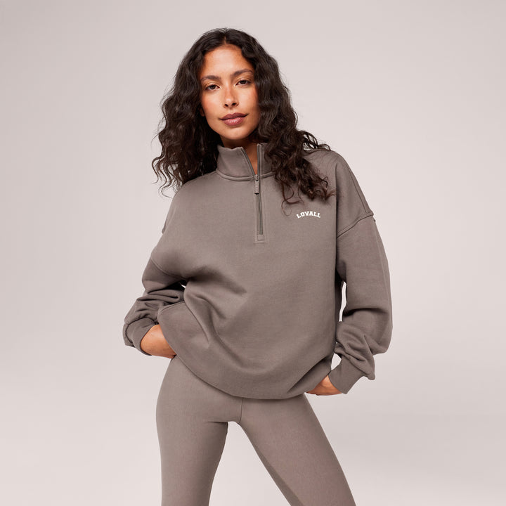 Loopback 1/4 Zip Sweatshirt - Mocha