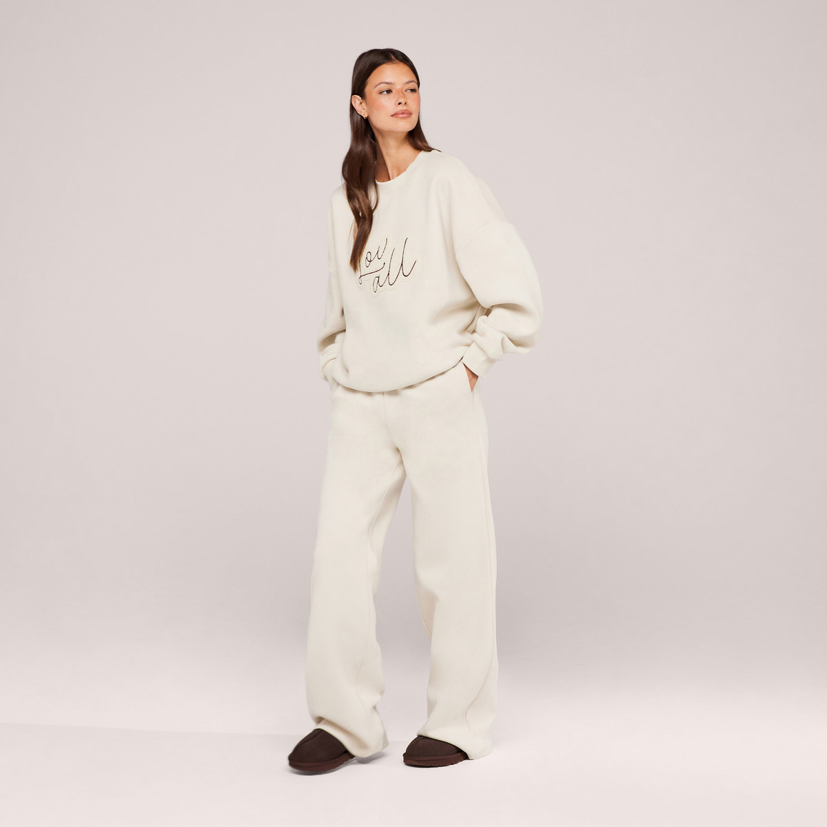 Jogging large en coton biologique - Écru