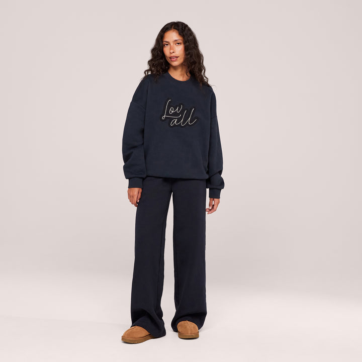 Jogging large en coton bio - Bleu marine vintage