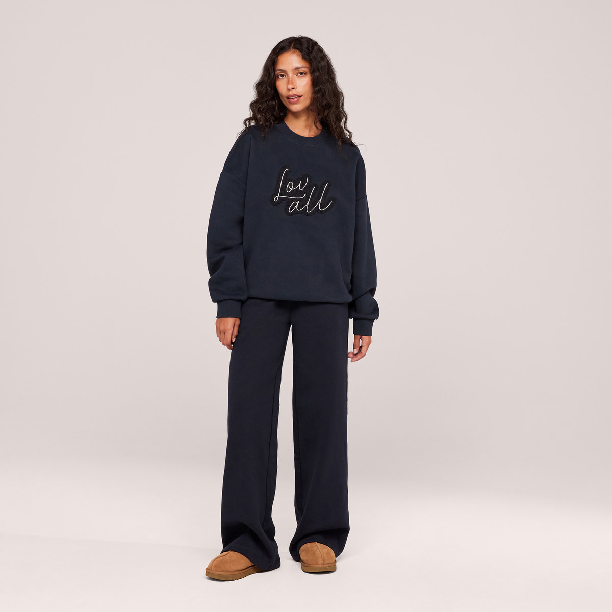 Jogging large en coton bio - Bleu marine vintage