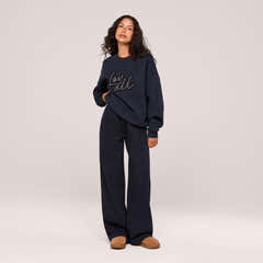 Jogging large en coton bio - Bleu marine vintage