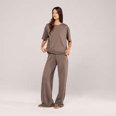 Ensemble détente large en tissu doux – Café noir