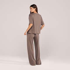 Ensemble détente large en tissu doux – Café noir