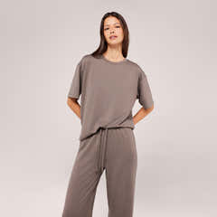 Ensemble détente large en tissu doux – Café noir