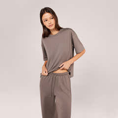 Ensemble détente large en tissu doux – Café noir