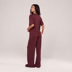Ensemble détente large en tissu doux – Café noir