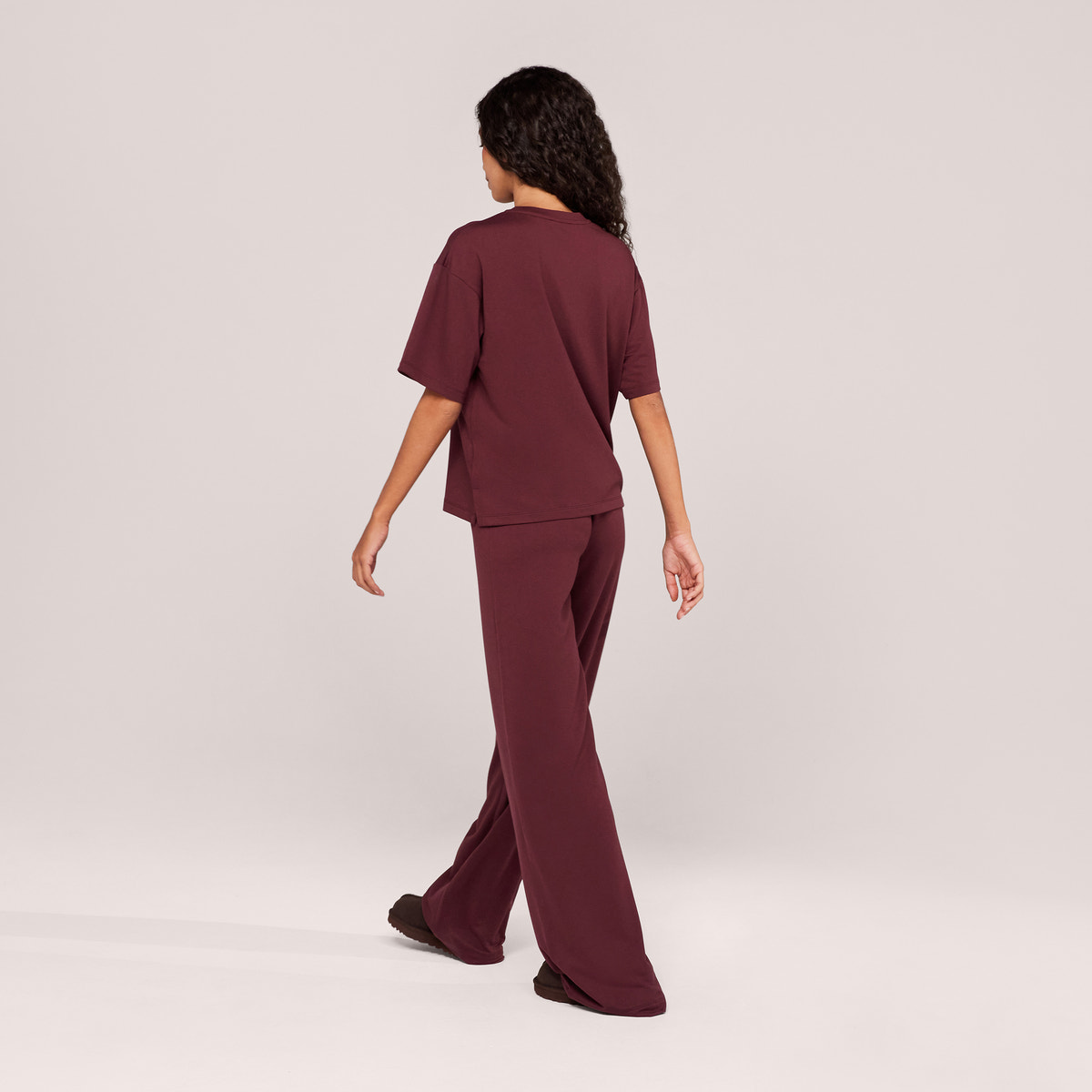 Ensemble détente large en tissu doux – Café noir