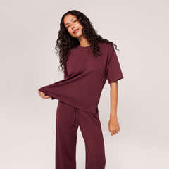 Ensemble détente large en tissu doux – Café noir
