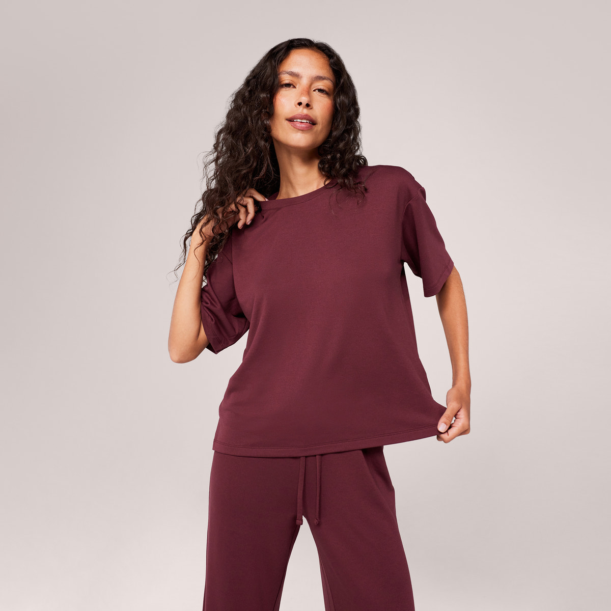 Ensemble détente large en tissu doux – Café noir