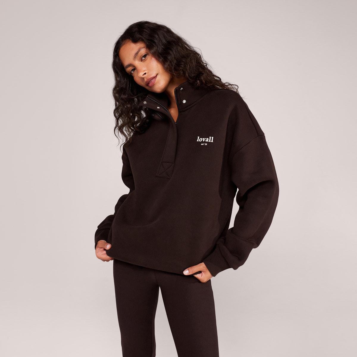 Sweat-shirt lourd 1/4 zip - Mocha