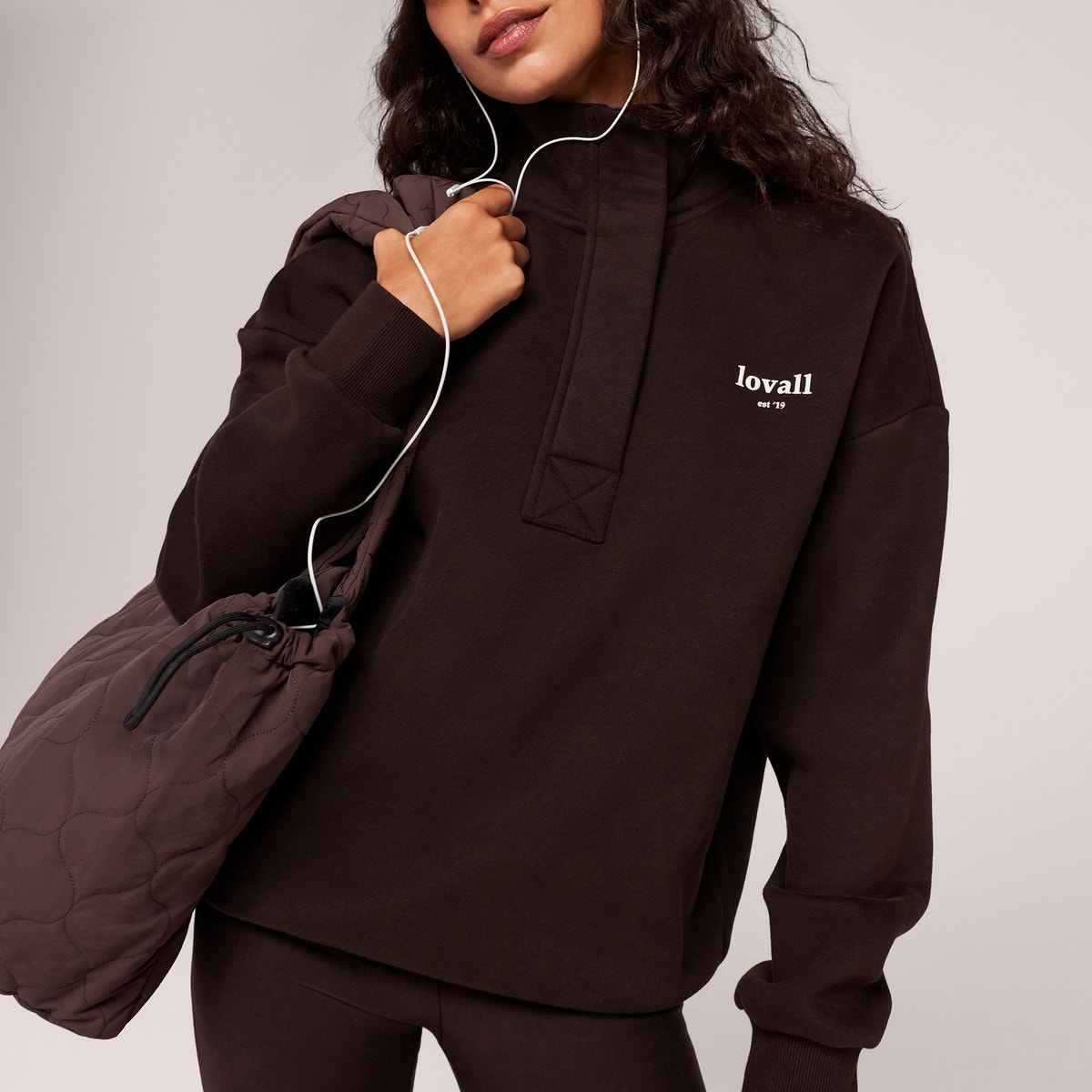 Sweat-shirt lourd 1/4 zip - Mocha