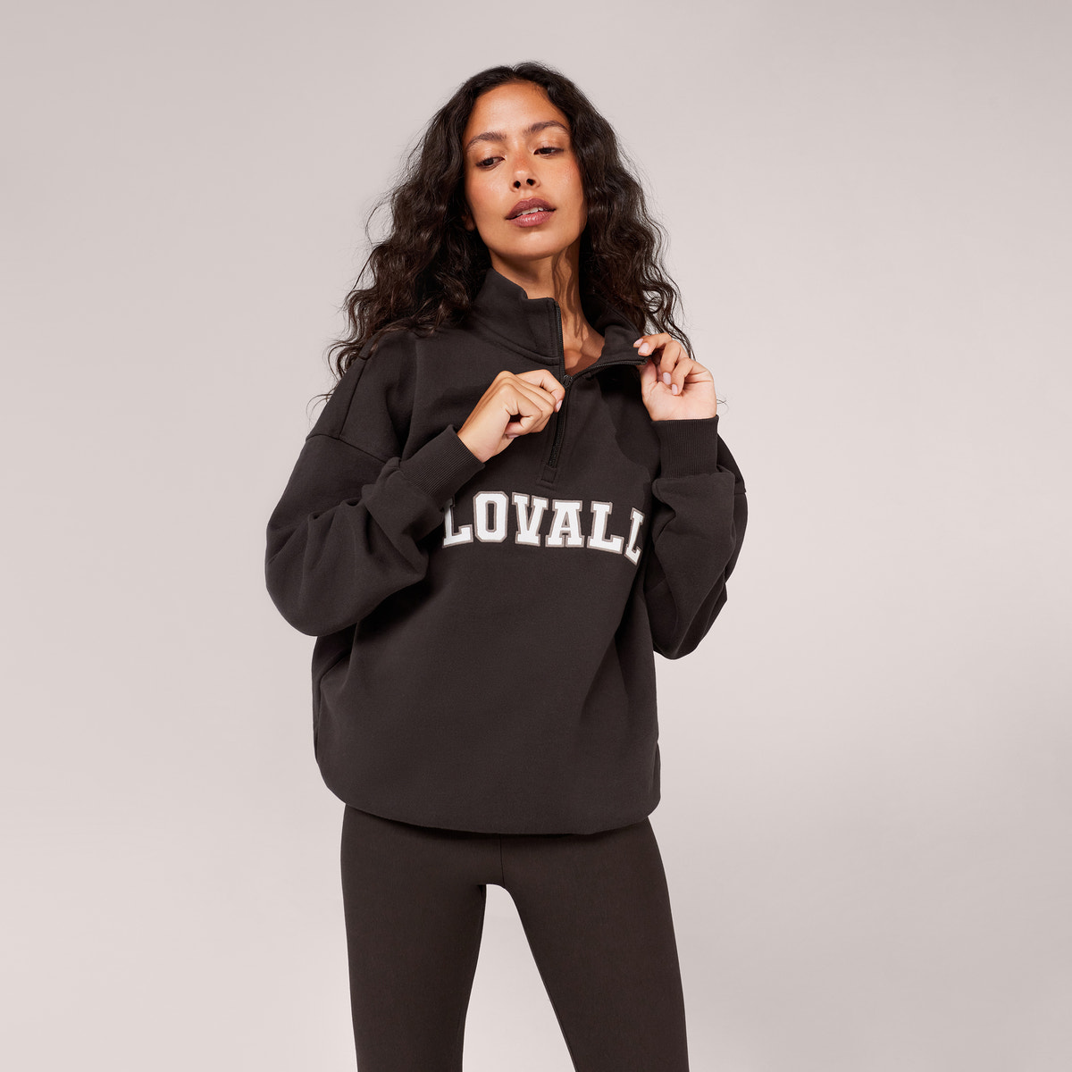 Loopback Varsity 1/4 Zip Sweatshirt - Black Coffee