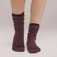 Chaussettes côtelées en tricot, lot de 2 - Lie-de-vin/Mauve