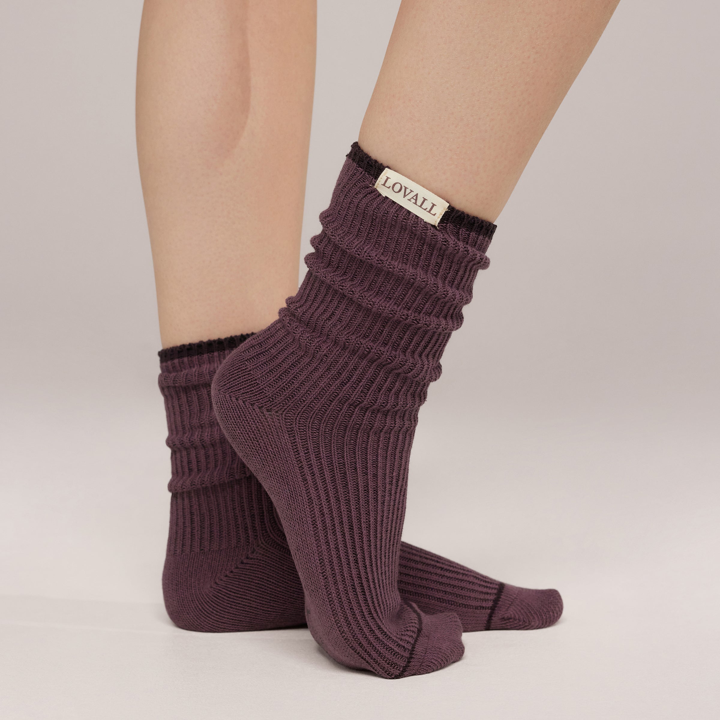 Chaussettes côtelées en tricot, lot de 2 - Lie-de-vin/Mauve