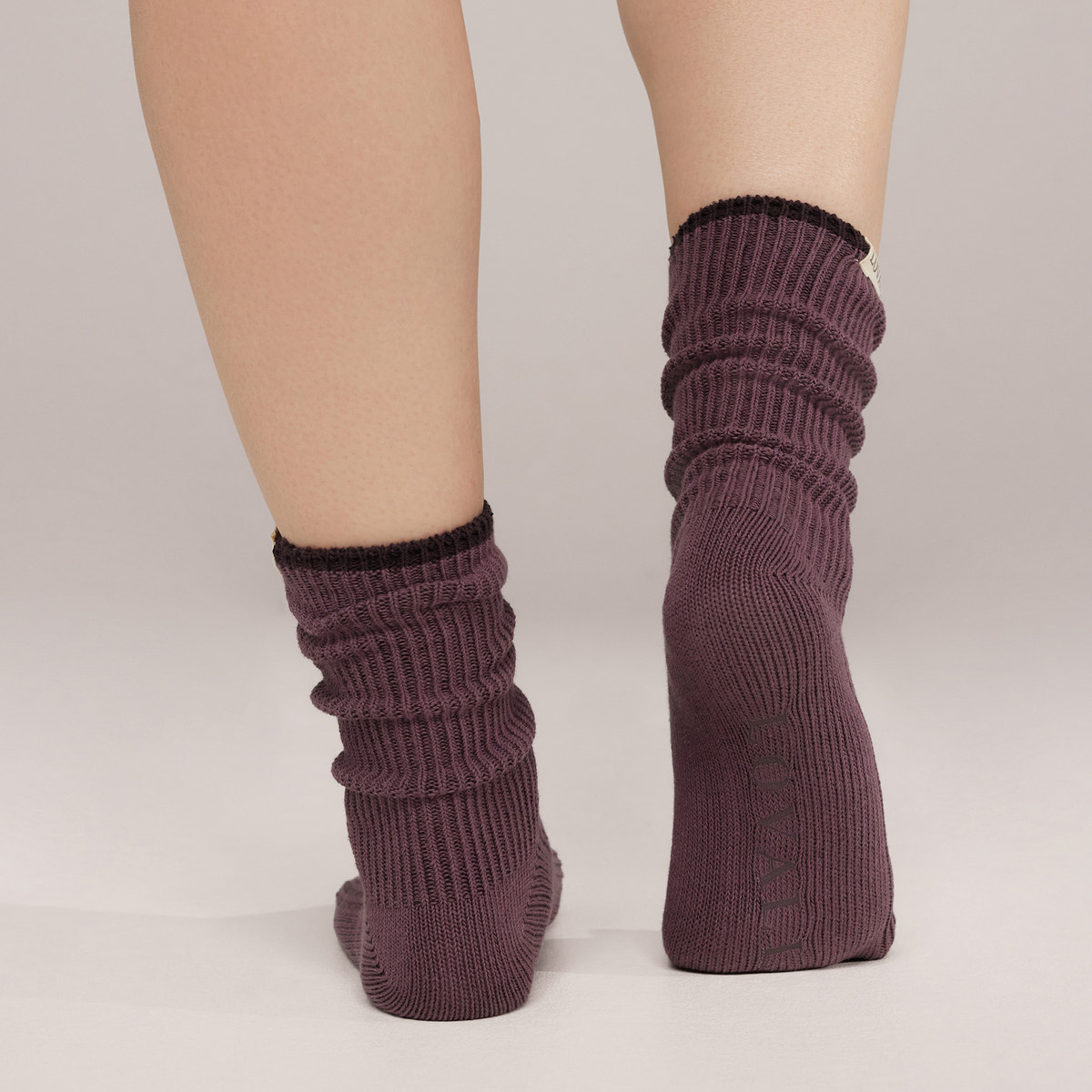 Chaussettes côtelées en tricot, lot de 2 - Lie-de-vin/Mauve