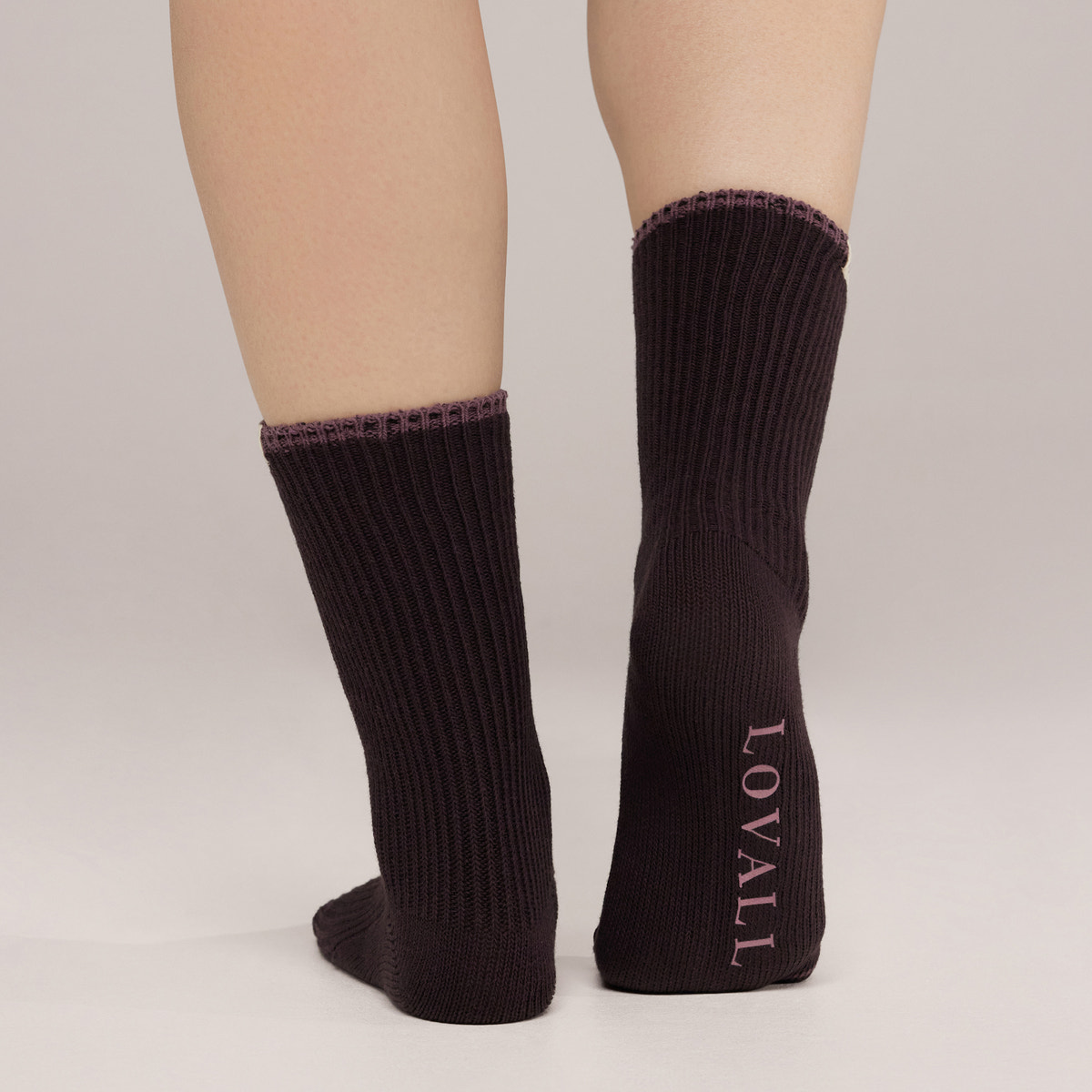 Chaussettes côtelées en tricot, lot de 2 - Lie-de-vin/Mauve