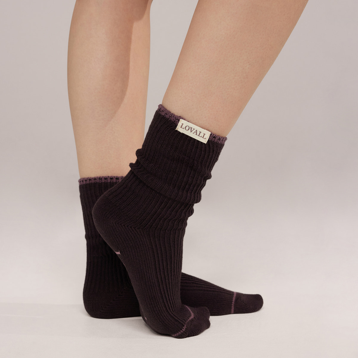 Chaussettes côtelées en tricot, lot de 2 - Lie-de-vin/Mauve