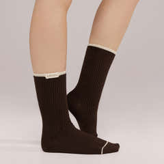 Lot de 2 paires de chaussettes en côtes tricotées - Noir Café/Beige