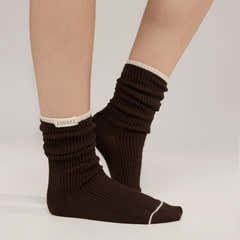 Lot de 2 paires de chaussettes en côtes tricotées - Noir Café/Beige