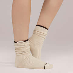 Lot de 2 paires de chaussettes en côtes tricotées - Noir Café/Beige