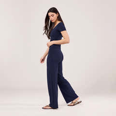 Pantalon léger à jambes larges - Marine