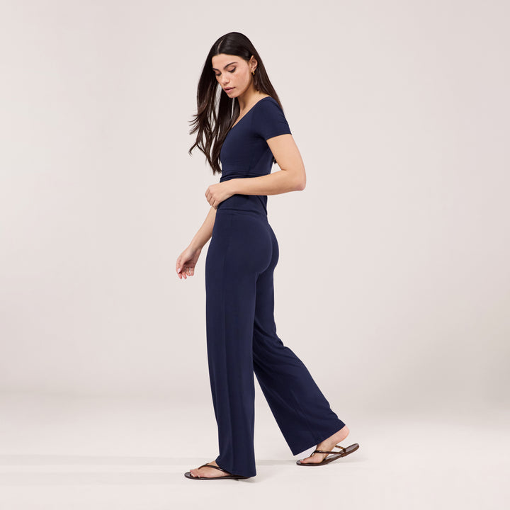 Pantalon léger à jambes larges - Marine