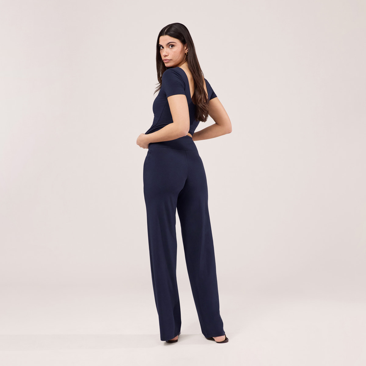 Pantalon léger à jambes larges - Marine