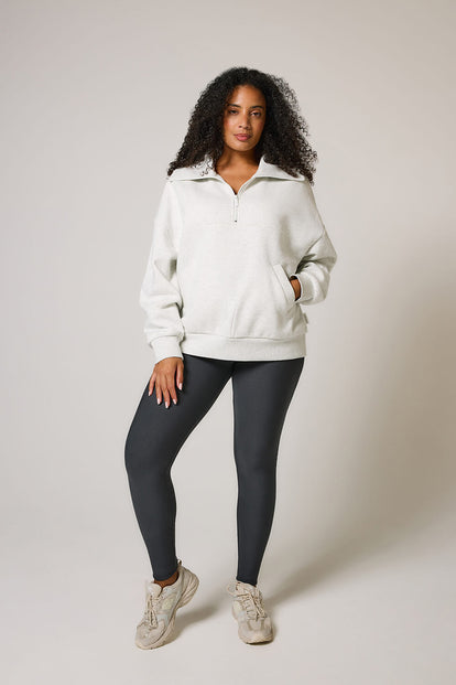 ALL SZN organique Pull Oversize avec Quart de Zip grande taille - Light Grey Marl