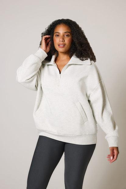 ALL SZN organique Pull Oversize avec Quart de Zip grande taille - Light Grey Marl